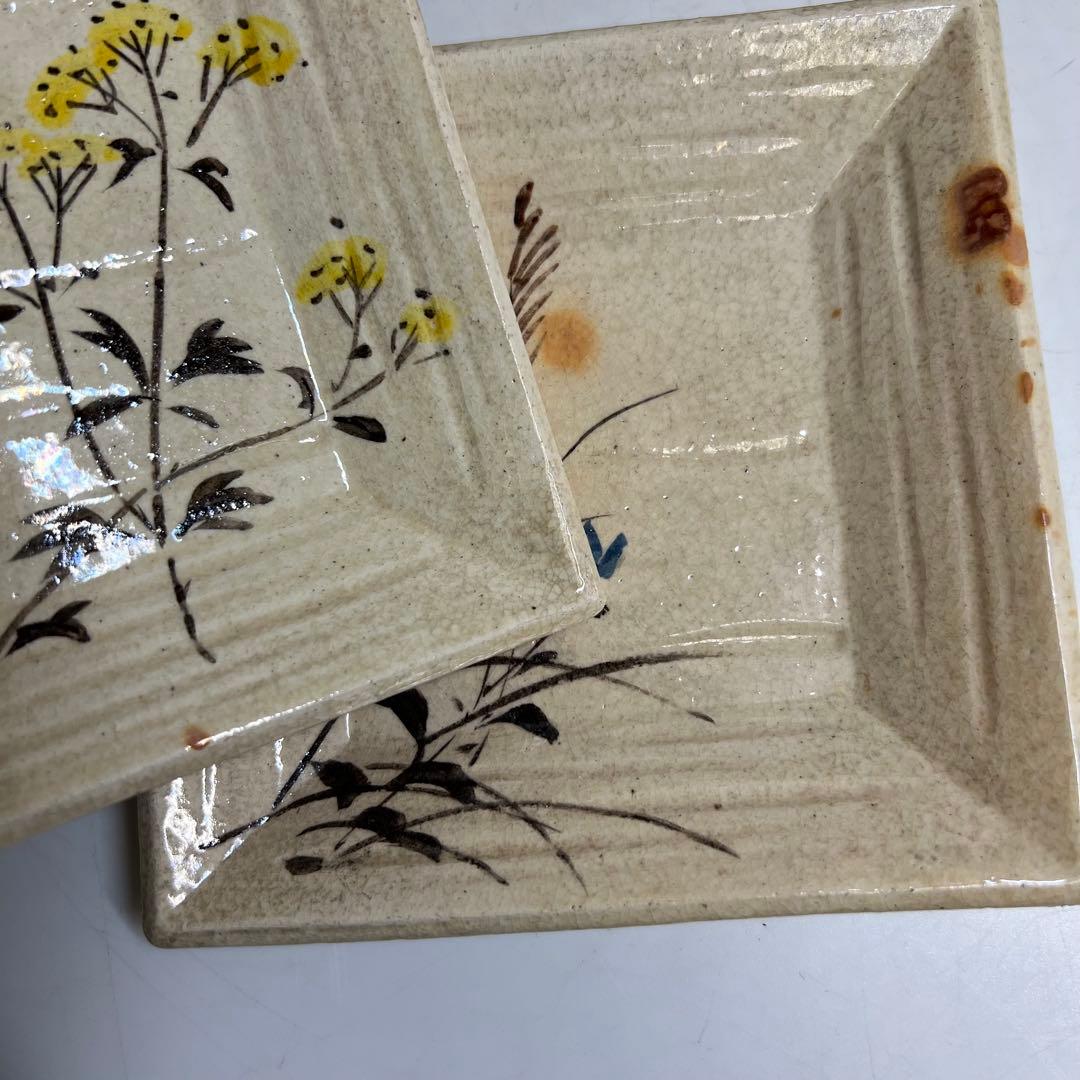 京焼名工　島荷平　色絵角皿　幅13.2cm 東K8-0221③