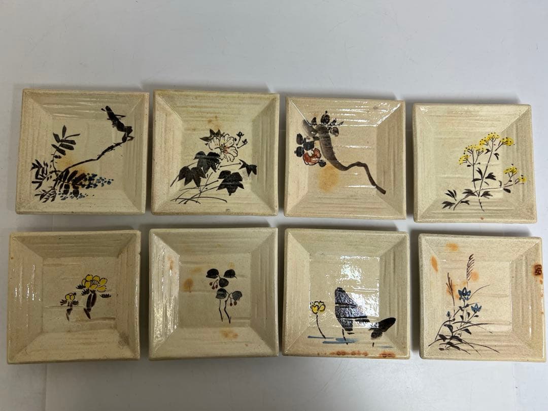 京焼名工　島荷平　色絵角皿　幅13.2cm 東K8-0221③