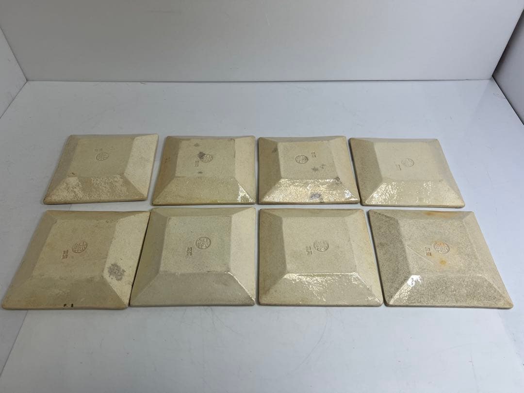 京焼名工　島荷平　色絵角皿　幅13.2cm 東K8-0221③