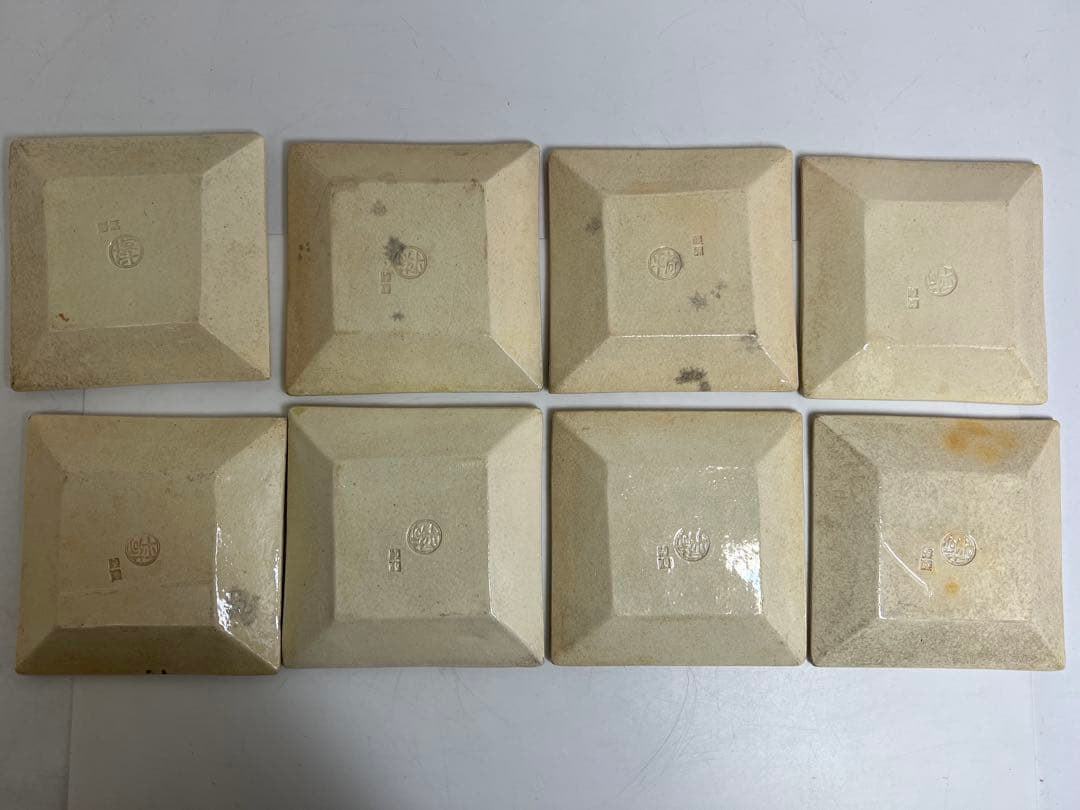 京焼名工　島荷平　色絵角皿　幅13.2cm 東K8-0221③