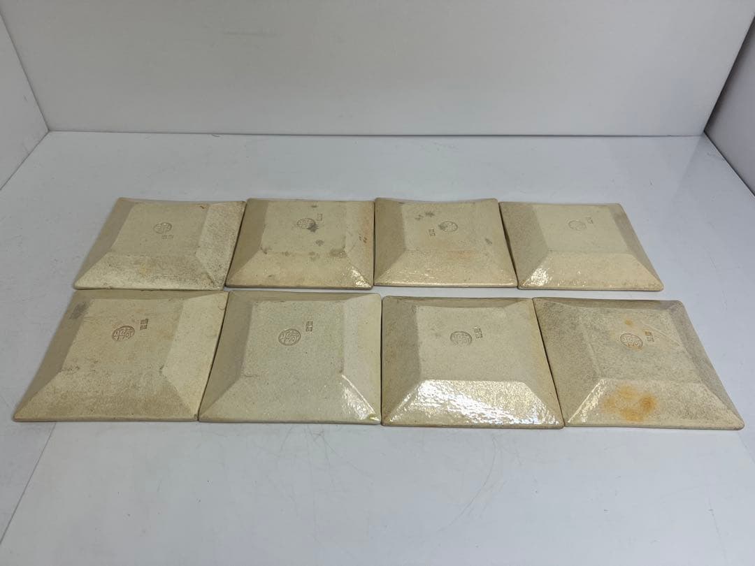 京焼名工　島荷平　色絵角皿　幅13.2cm 東K8-0221③