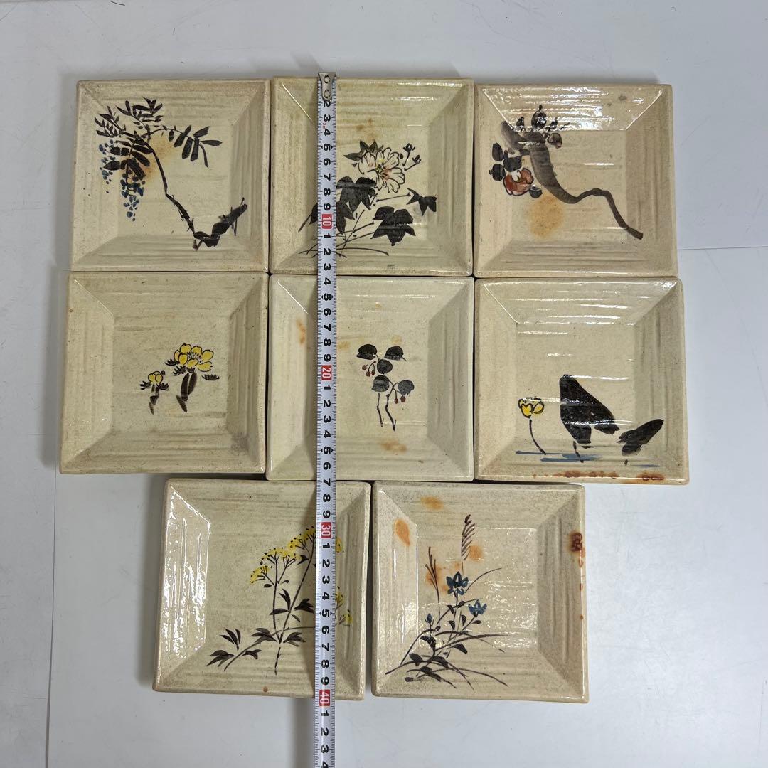 京焼名工　島荷平　色絵角皿　幅13.2cm 東K8-0221③