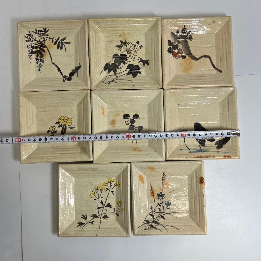 京焼名工　島荷平　色絵角皿　幅13.2cm 東K8-0221③