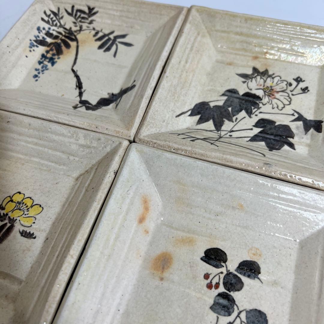 京焼名工　島荷平　色絵角皿　幅13.2cm 東K8-0221③