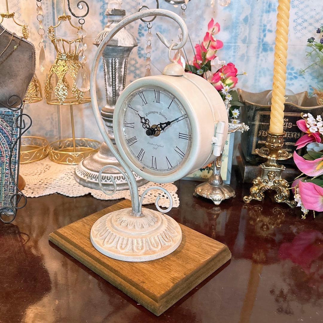 オールドイングリッシュデザイン ハンギング式スタンドクロック 両面時計（ホワイト