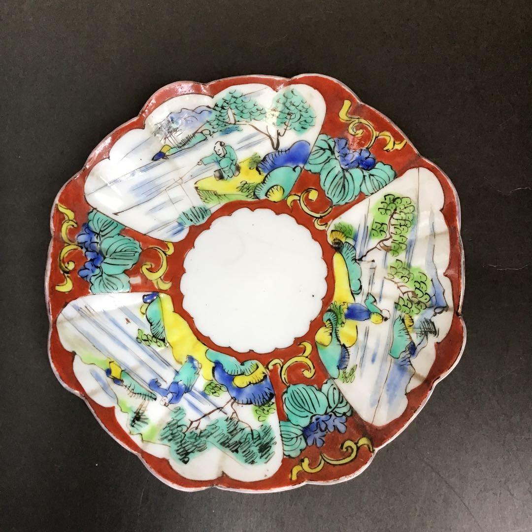 古九谷焼　唐画　陶器皿2枚セット　アンティーク　骨董品　古美術