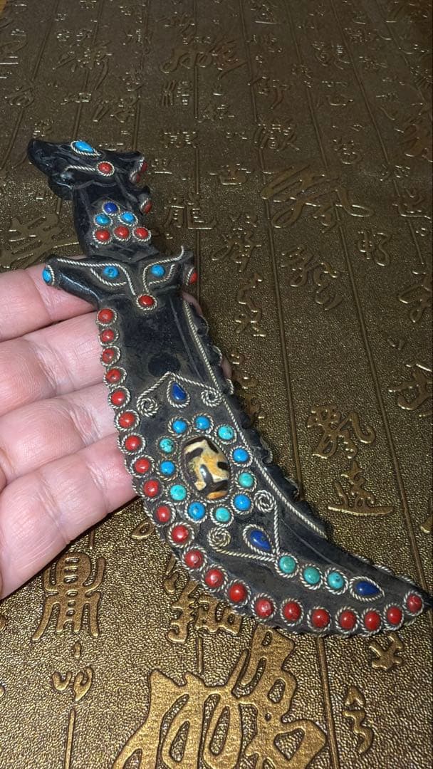 チベットお守り 象嵌短剣 トクチャ アンティークターコイズ 天珠 魔除け悪縁切り