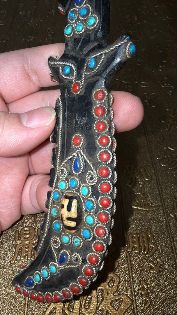 チベットお守り 象嵌短剣 トクチャ アンティークターコイズ 天珠 魔除け悪縁切り