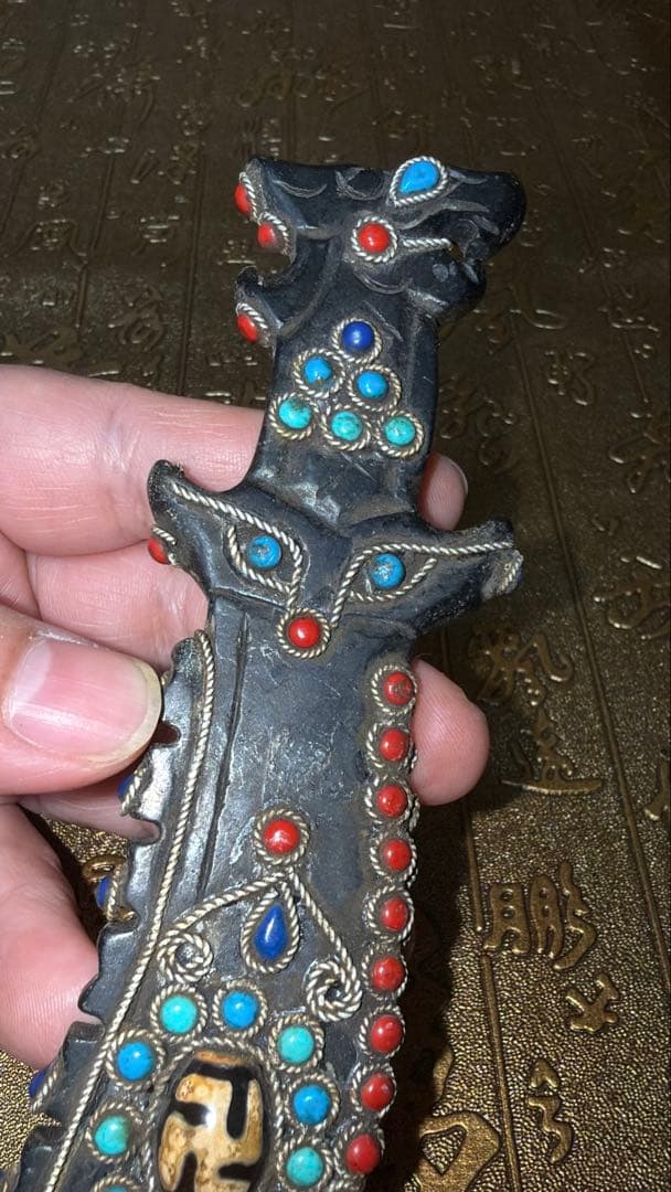 チベットお守り 象嵌短剣 トクチャ アンティークターコイズ 天珠 魔除け悪縁切り