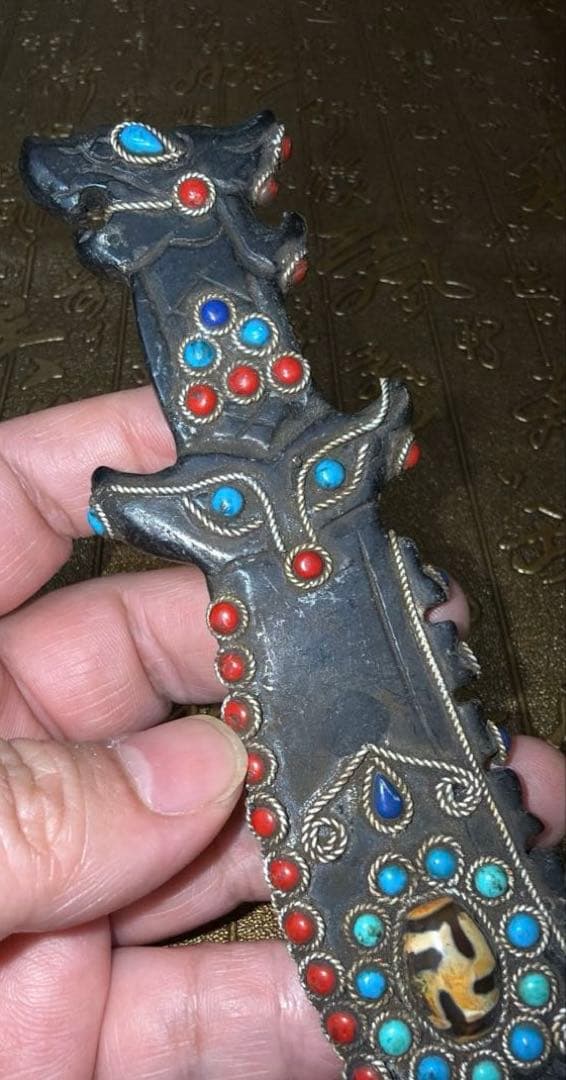 チベットお守り 象嵌短剣 トクチャ アンティークターコイズ 天珠 魔除け悪縁切り