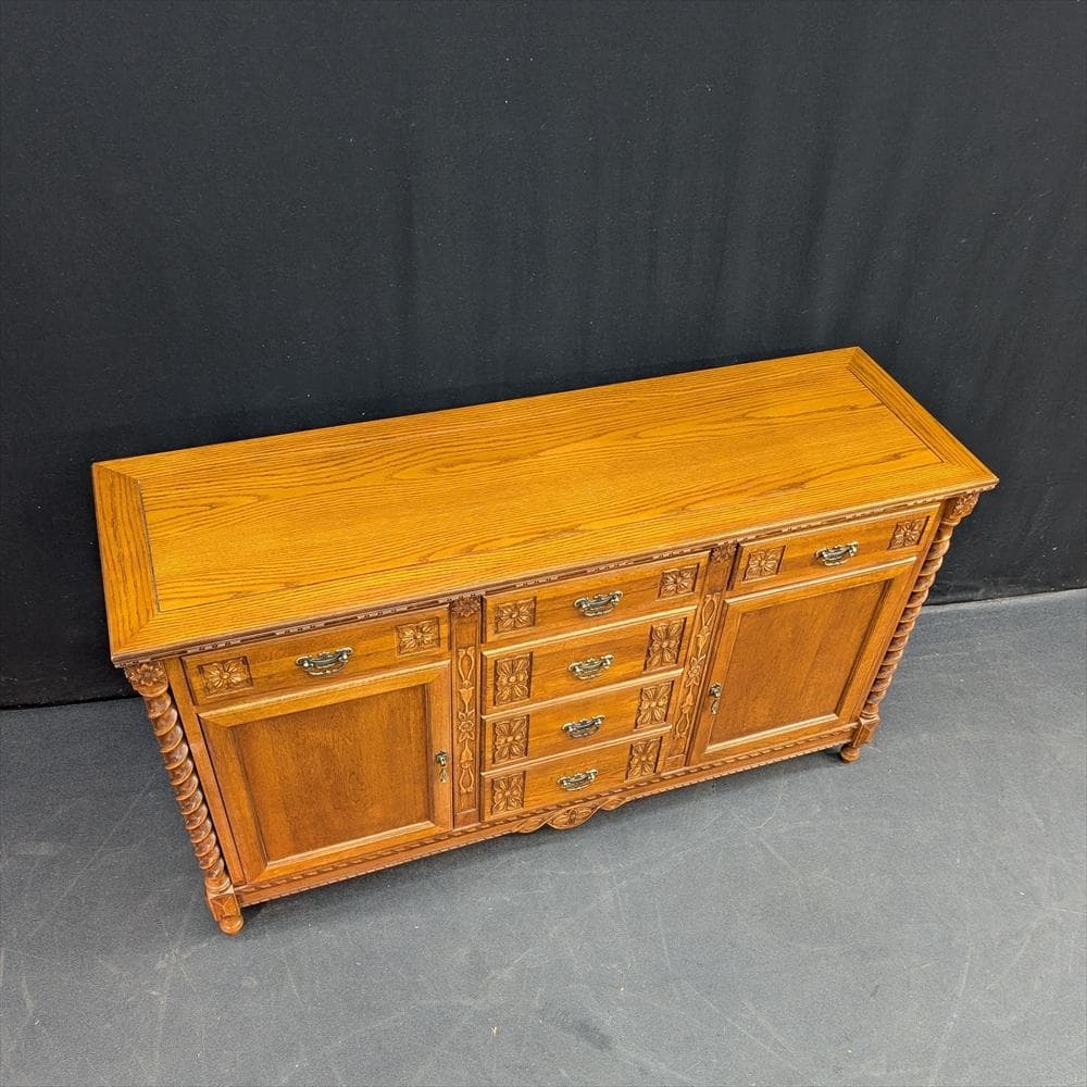 美品　サイドボード　リビングボード　キャビネット　飾り棚　引き出し　レリーフ