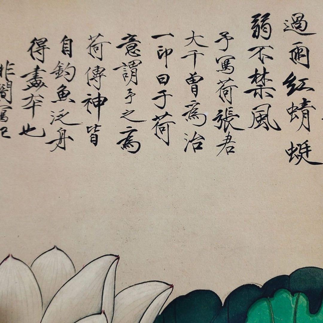 中国掛軸 于非闇 蓮池蜻蛉翠鳥図 中堂掛け軸 花鳥画 中国画 インテリア