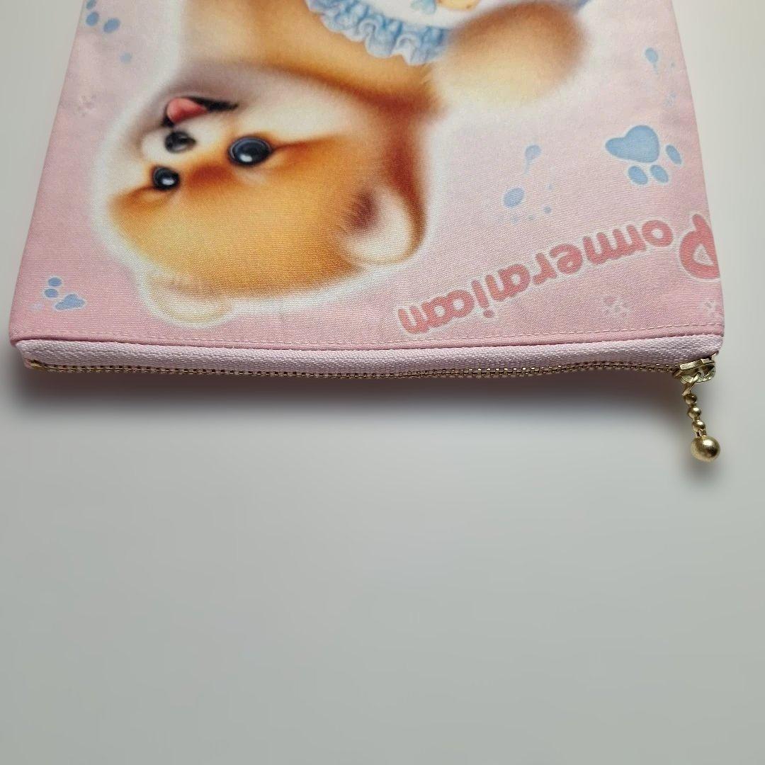 おむつポメラニアンパネル生地　ハンドメイド　フラットポーチ