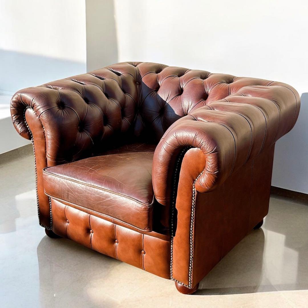 1★送料込み★チェスターフィールドソファ 一人掛け【神奈川県厚木市引取可】