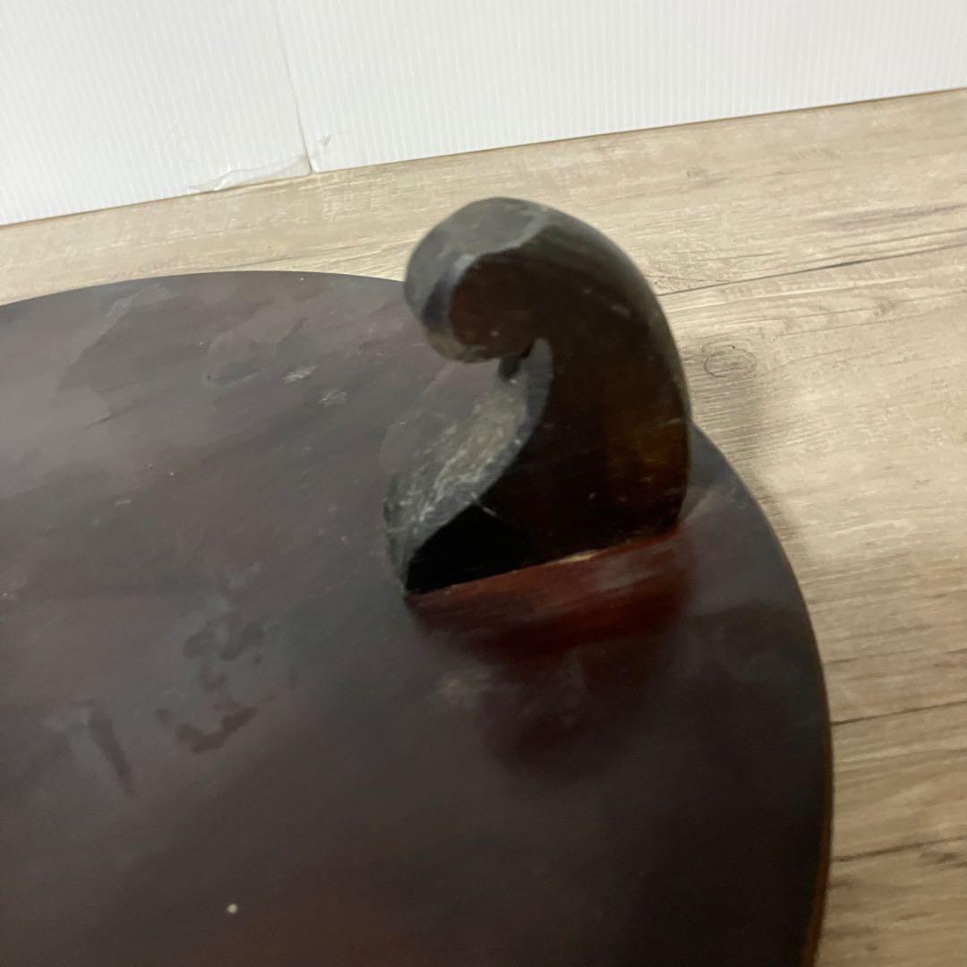 A-2 木製 花台 飾り台 彫刻 漆塗り 丸型 三足 天然木 盆栽台 香炉台