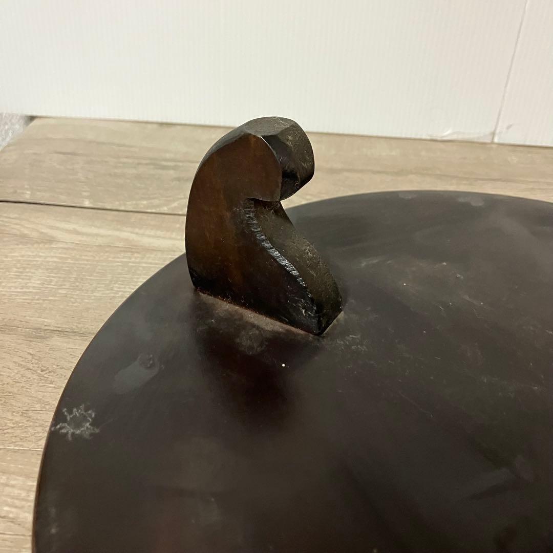 A-2 木製 花台 飾り台 彫刻 漆塗り 丸型 三足 天然木 盆栽台 香炉台