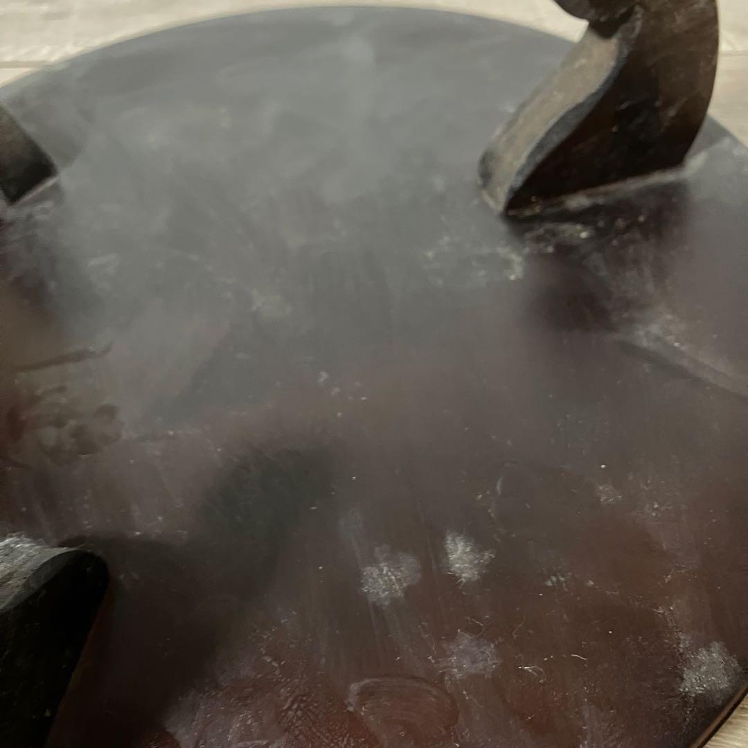 A-2 木製 花台 飾り台 彫刻 漆塗り 丸型 三足 天然木 盆栽台 香炉台