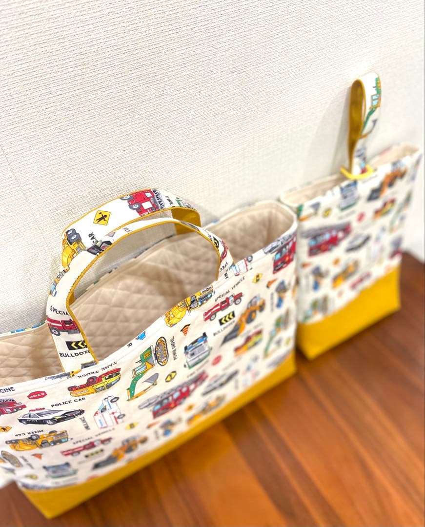 働く車×働く車　ハンドメイド　レッスンバッグ　男の子　入園入学準備　5点