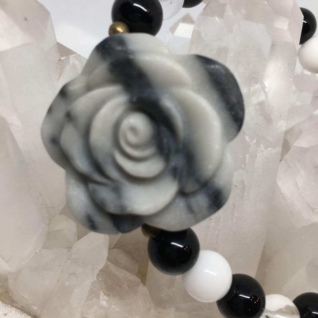 ゼブラジャスパーの花のデザインブレスレット✨️内径16cm✨️