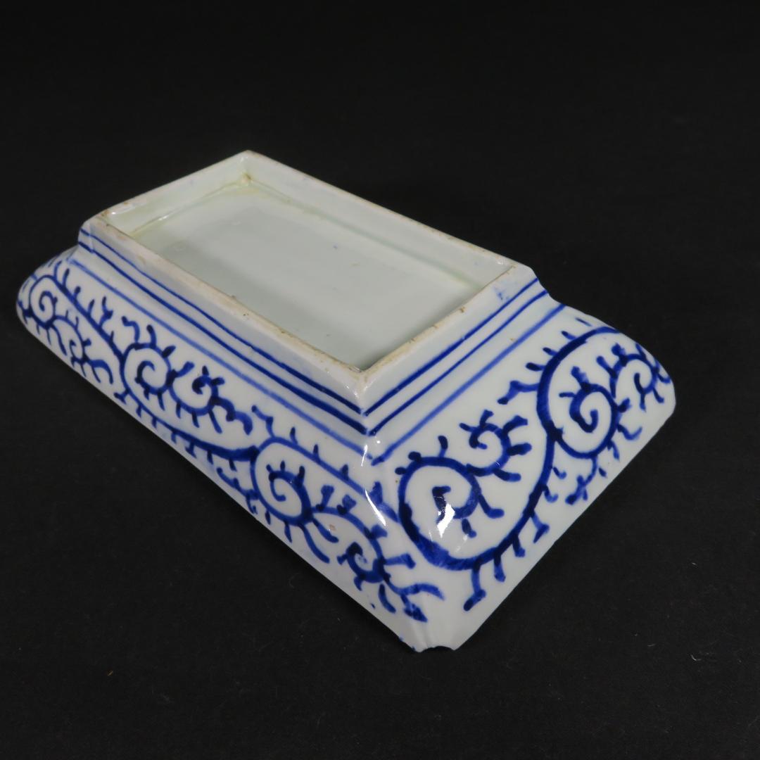 角皿 5枚 染付 古伊万里 明治 江戸 微塵唐草 松竹梅 歪み