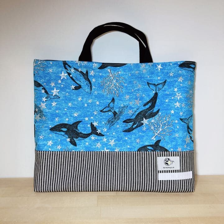 【受注用】シャチ柄　レッスンバッグ・シューズバッグ・パッチンポケット