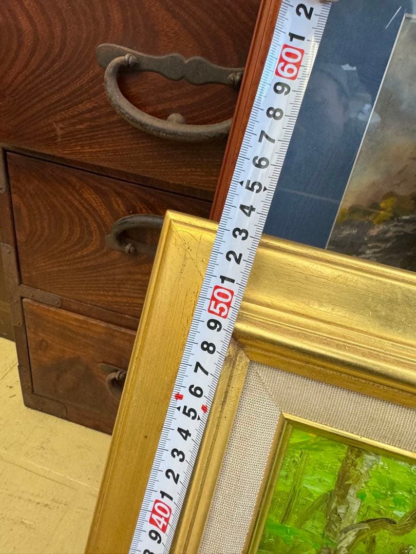 n*o様 川の風景画 金色フレーム付き