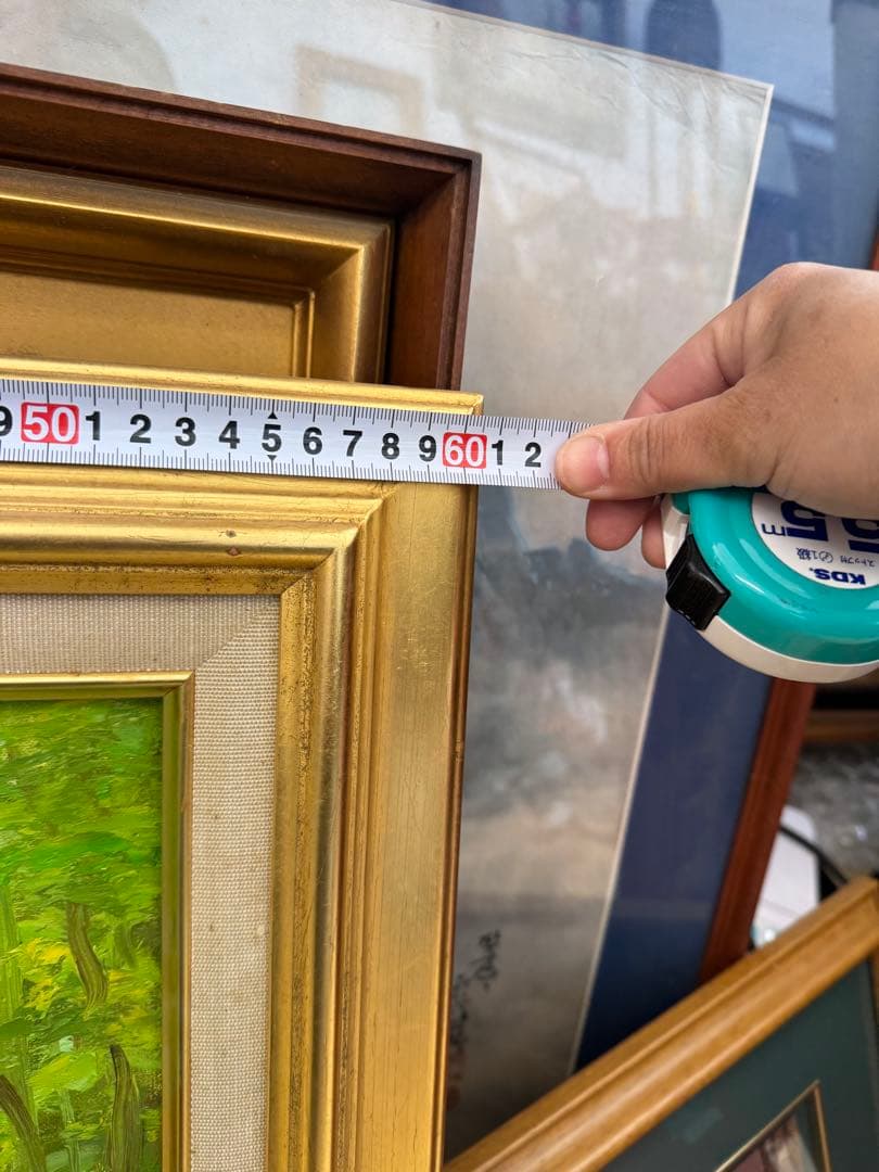 n*o様 川の風景画 金色フレーム付き