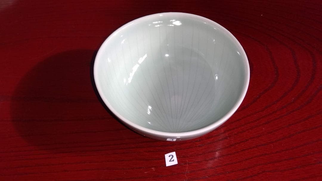 加賀九谷焼名工　池島保雄 青磁草花線刻模様彫向付け小鉢5客セット