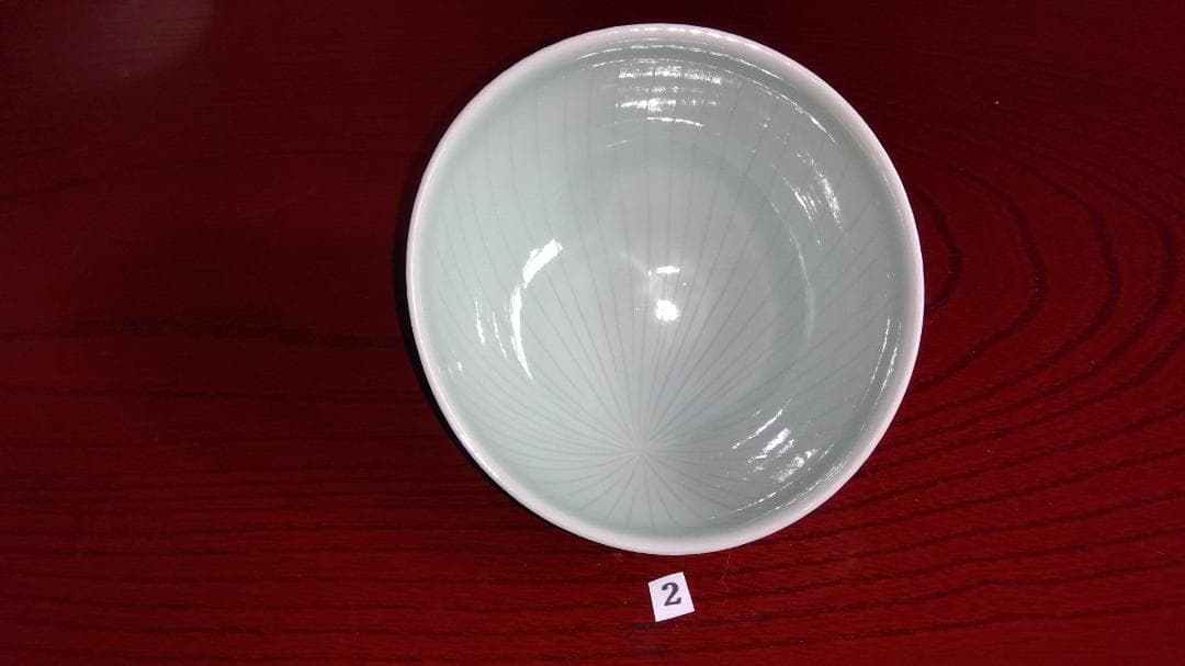 加賀九谷焼名工　池島保雄 青磁草花線刻模様彫向付け小鉢5客セット