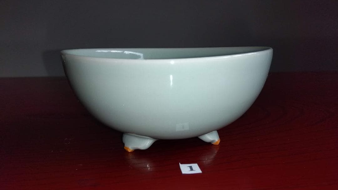 加賀九谷焼名工　池島保雄 青磁草花線刻模様彫向付け小鉢5客セット