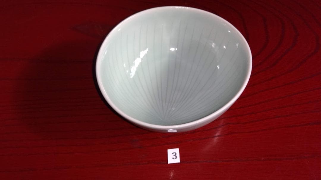 加賀九谷焼名工　池島保雄 青磁草花線刻模様彫向付け小鉢5客セット