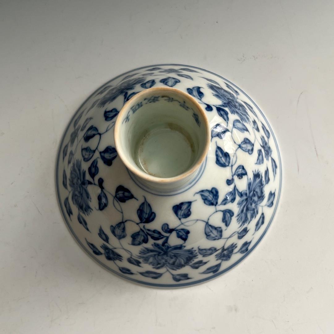 唐物 青花花紋高足杯 馬上杯 大明成化年製 款 中国美術 古玩 SN762