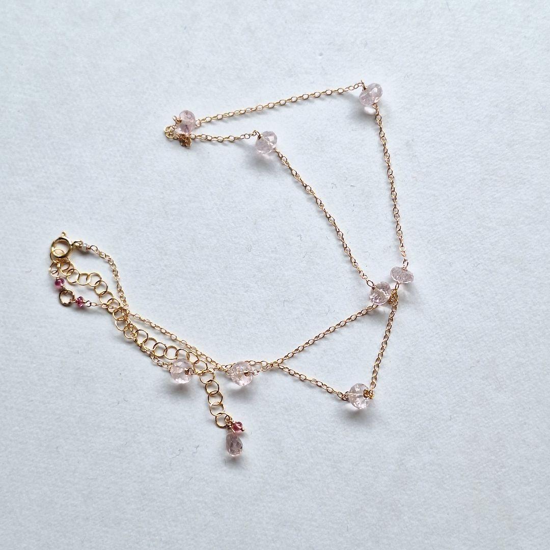 モルガナイト　ファセットロンデル　ステーションネックレス