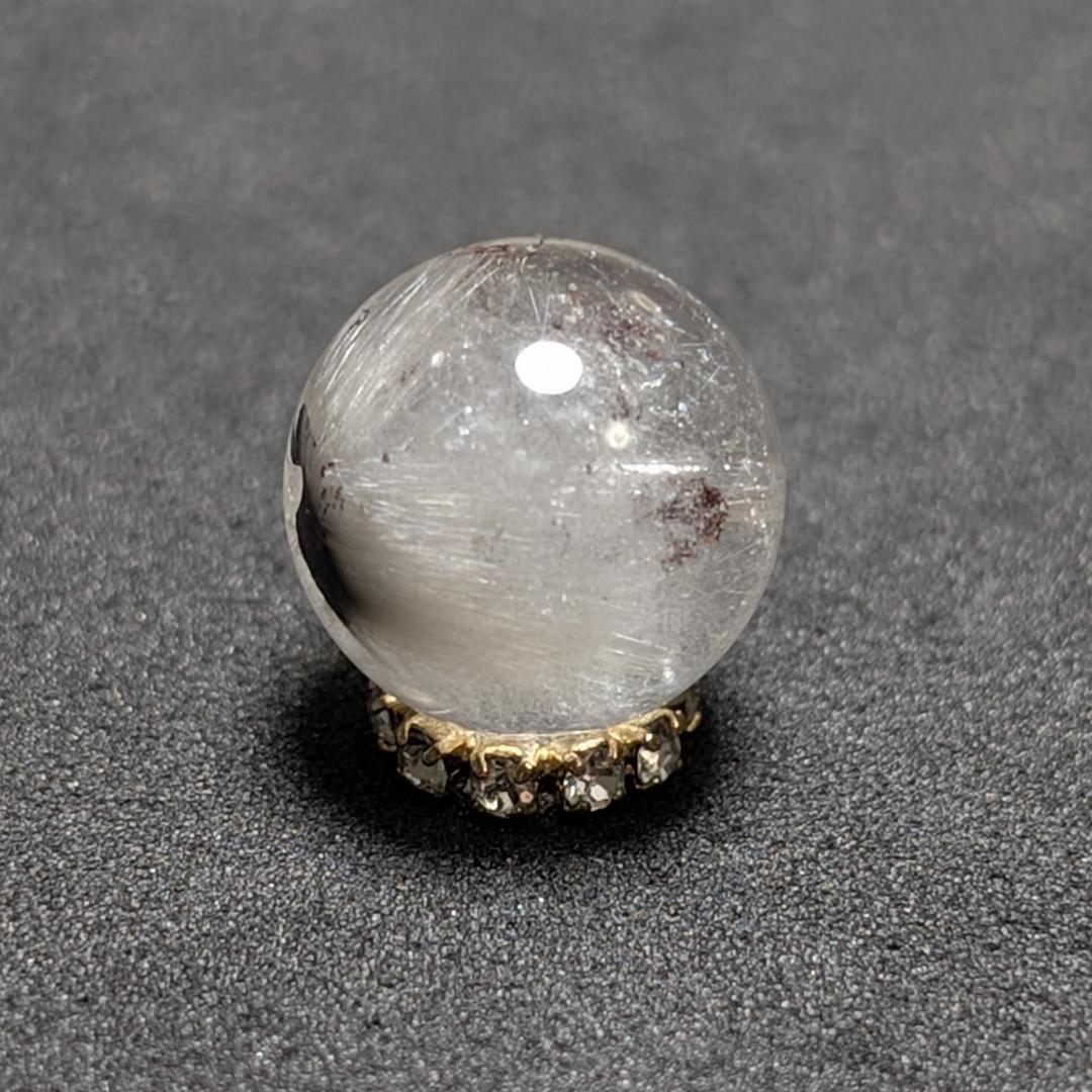 【白金色が素敵】プラチナルチルクォーツ 一点物 12ミリ 1粒売り 貫通穴あり