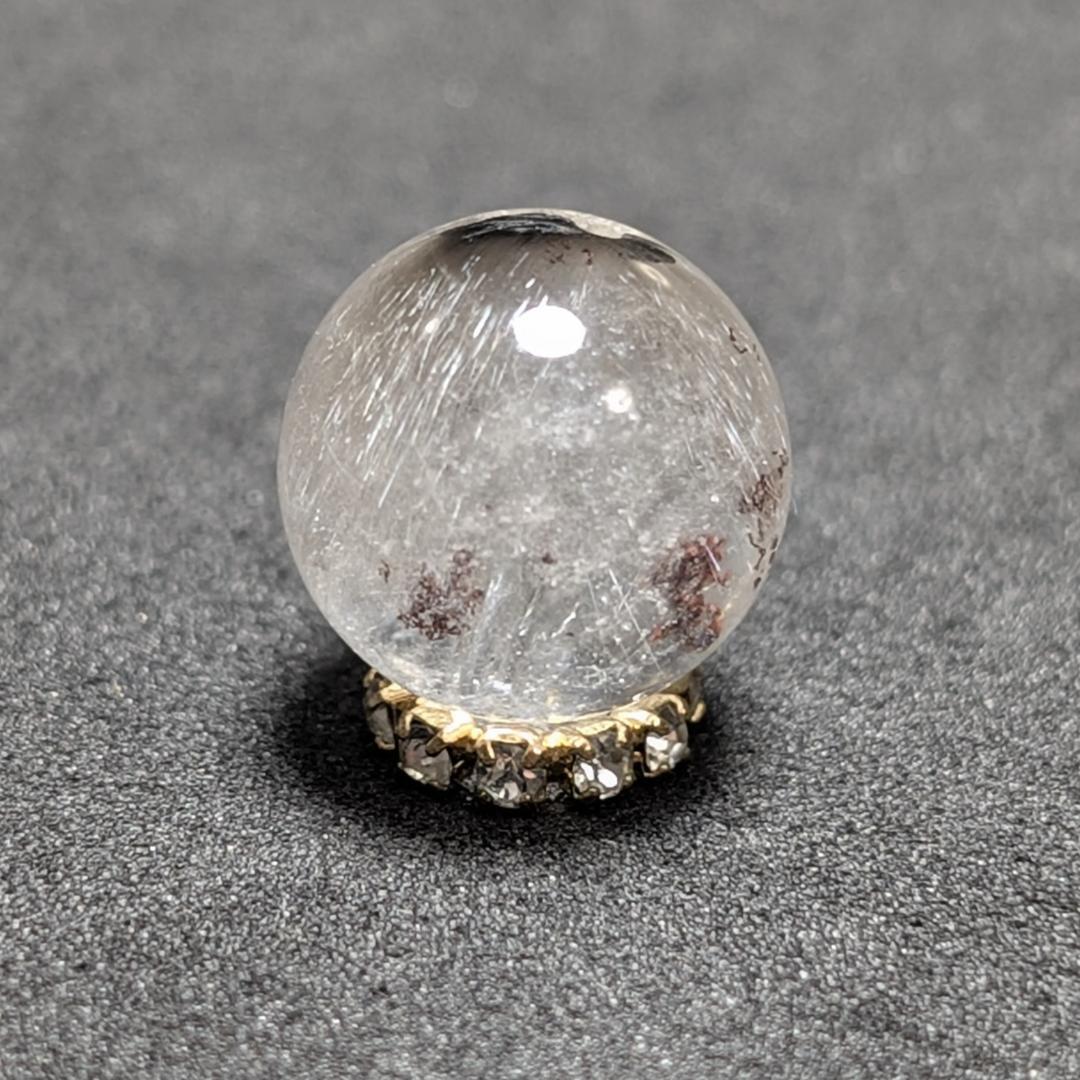 【白金色が素敵】プラチナルチルクォーツ 一点物 12ミリ 1粒売り 貫通穴あり