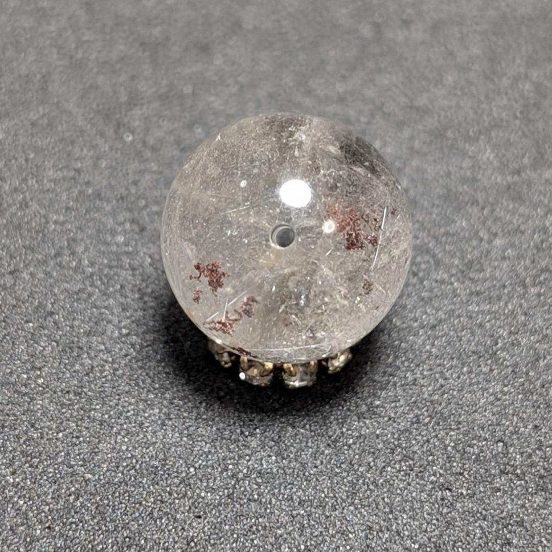 【白金色が素敵】プラチナルチルクォーツ 一点物 12ミリ 1粒売り 貫通穴あり