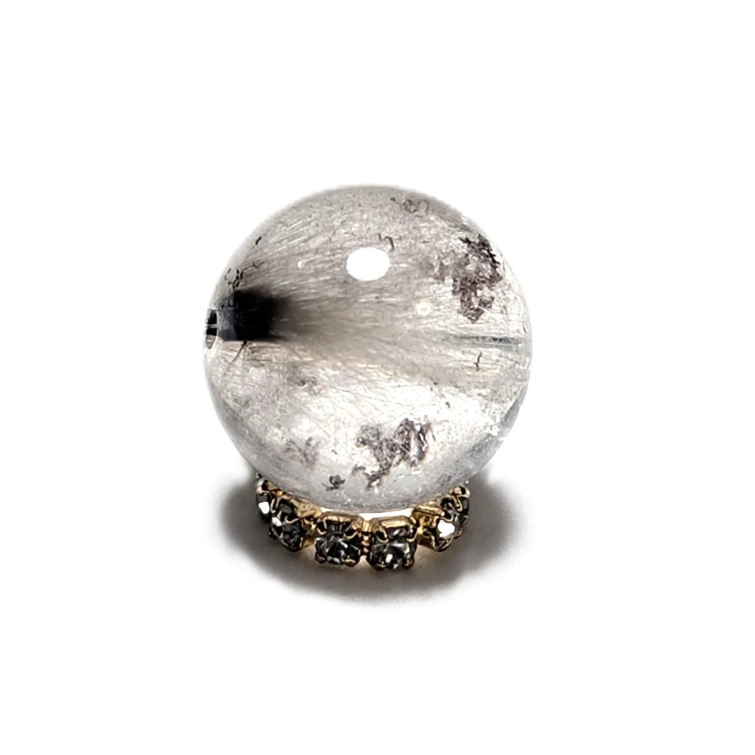 【白金色が素敵】プラチナルチルクォーツ 一点物 12ミリ 1粒売り 貫通穴あり