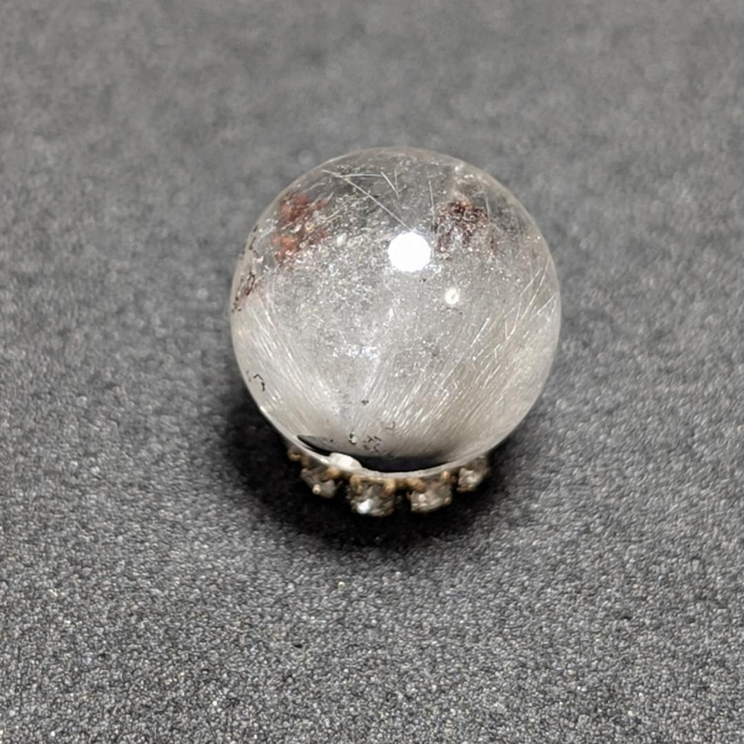【白金色が素敵】プラチナルチルクォーツ 一点物 12ミリ 1粒売り 貫通穴あり
