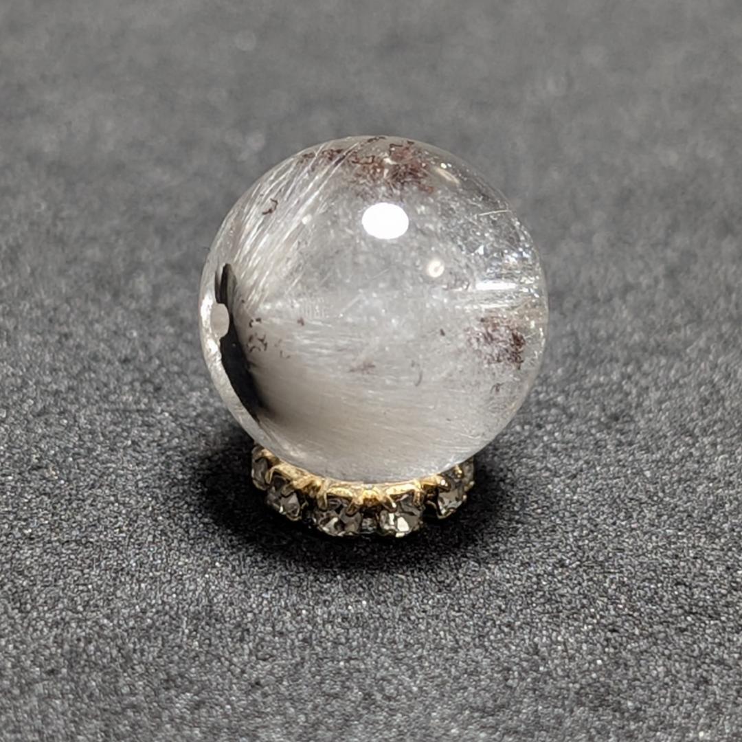 【白金色が素敵】プラチナルチルクォーツ 一点物 12ミリ 1粒売り 貫通穴あり