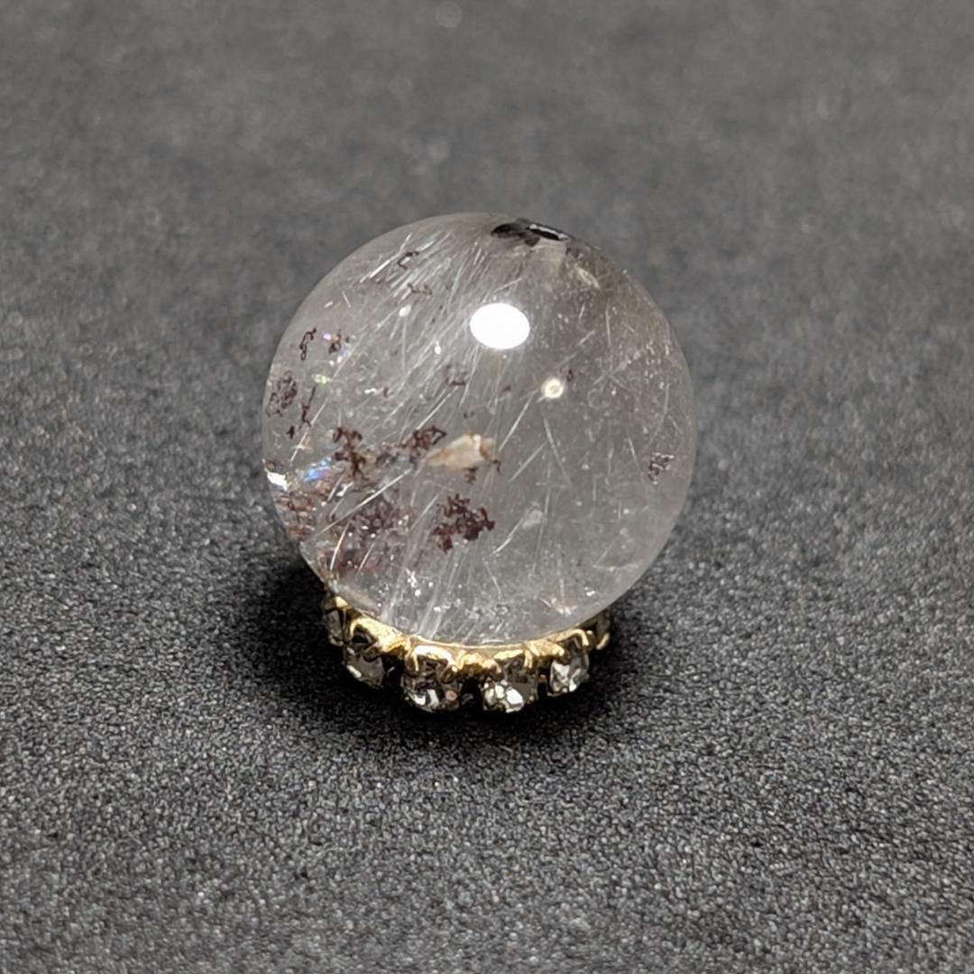 【白金色が素敵】プラチナルチルクォーツ 一点物 12ミリ 1粒売り 貫通穴あり