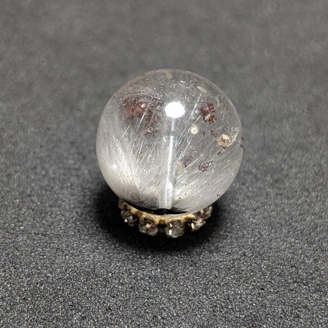 【白金色が素敵】プラチナルチルクォーツ 一点物 12ミリ 1粒売り 貫通穴あり