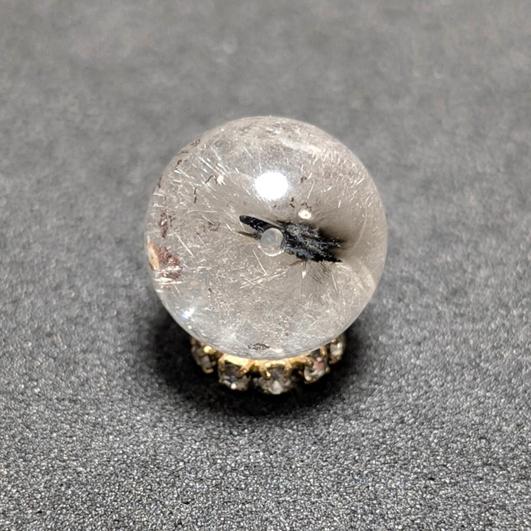 【白金色が素敵】プラチナルチルクォーツ 一点物 12ミリ 1粒売り 貫通穴あり