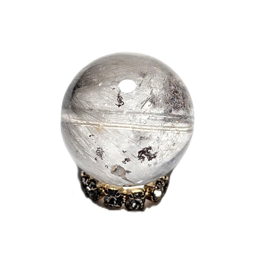 【白金色が素敵】プラチナルチルクォーツ 一点物 12ミリ 1粒売り 貫通穴あり