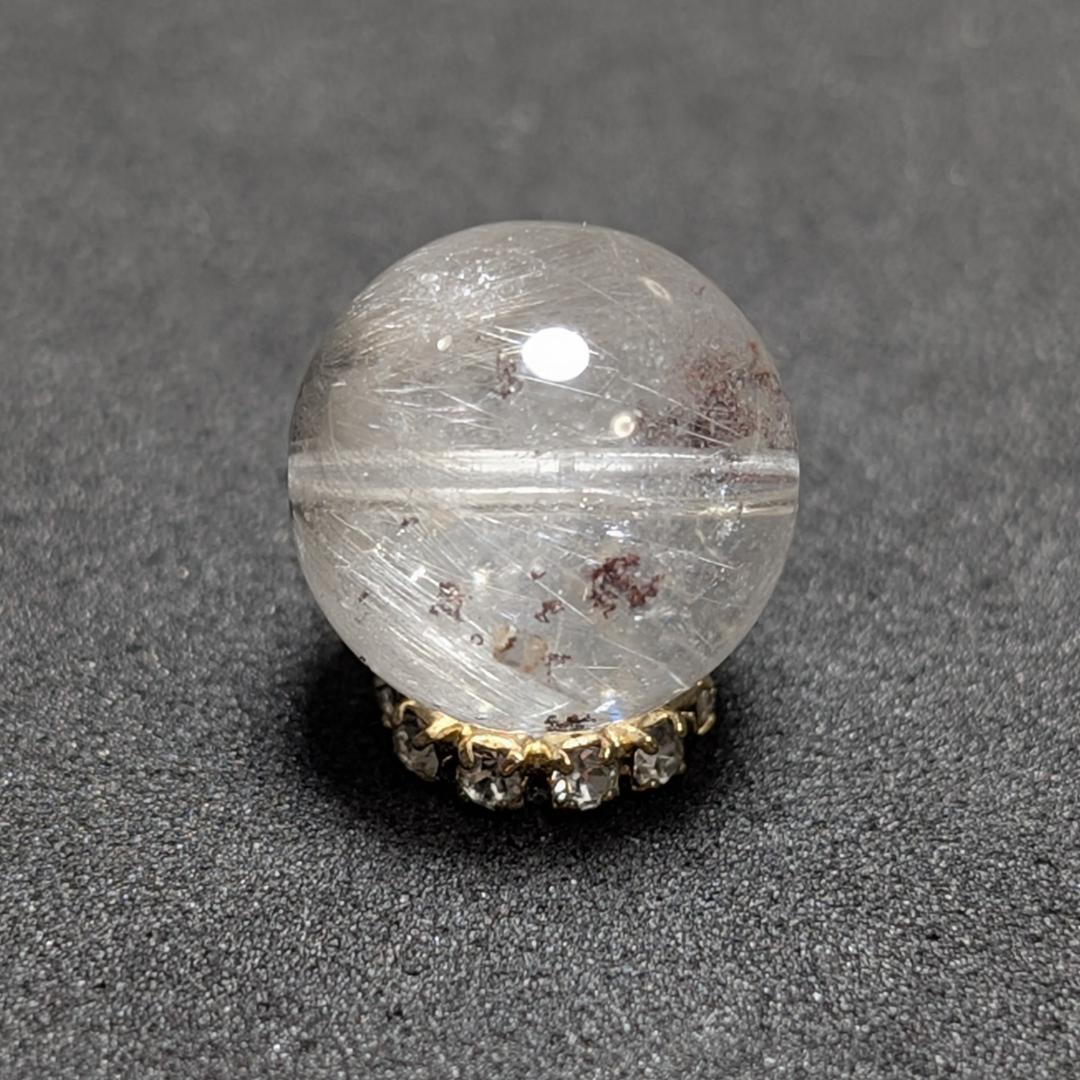 【白金色が素敵】プラチナルチルクォーツ 一点物 12ミリ 1粒売り 貫通穴あり