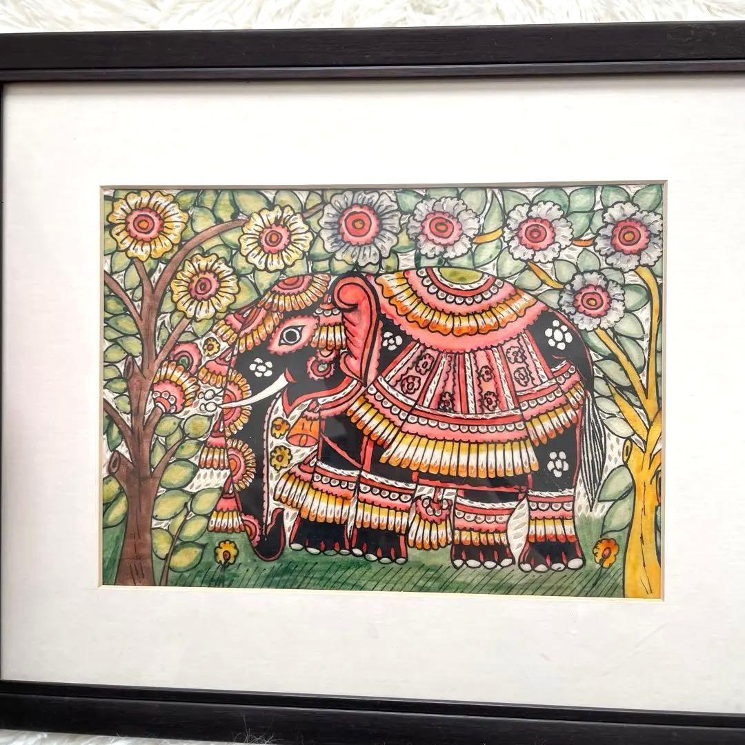 インド　アート 象の絵画 手描き手塗り　レザーペイント工芸品　ハンドメイド