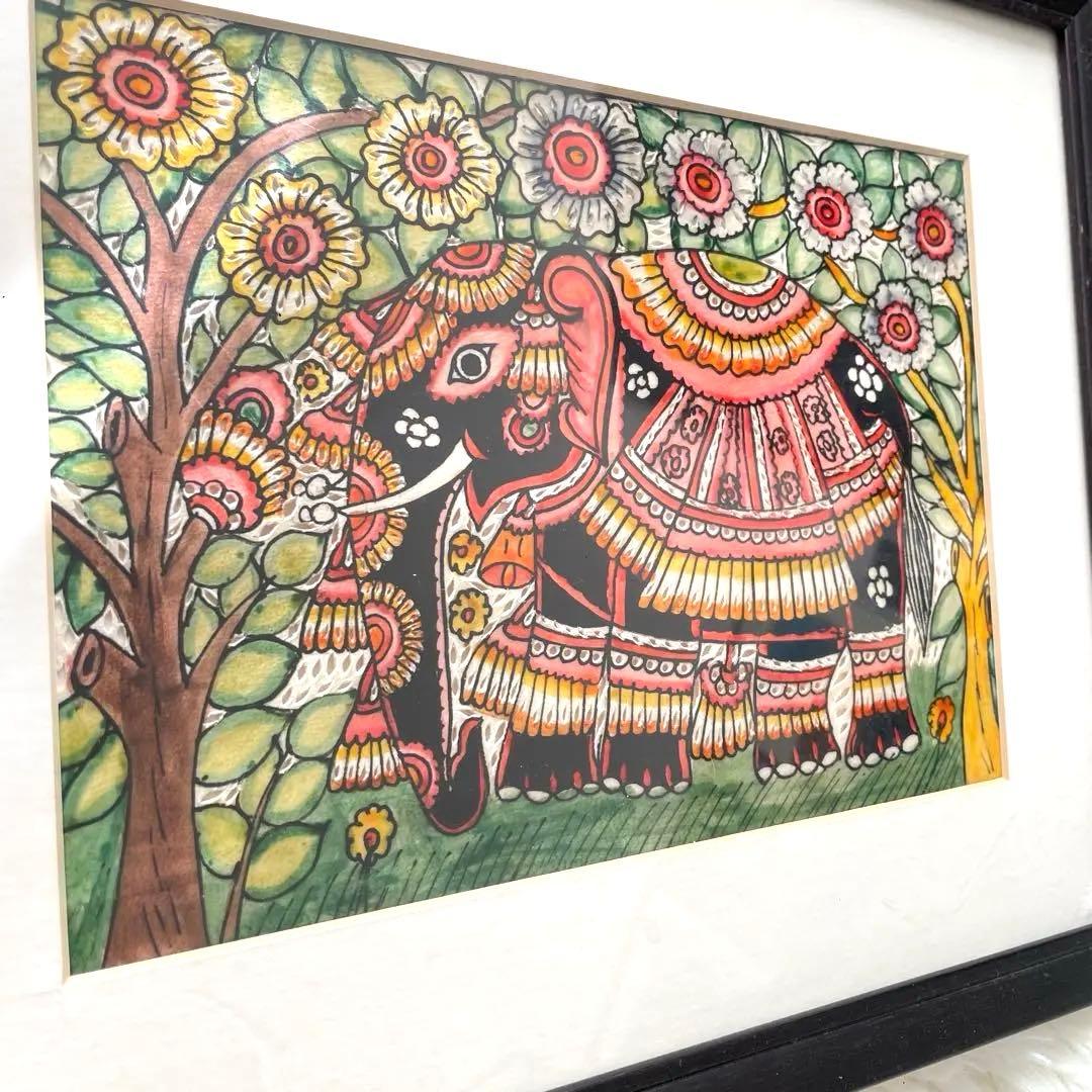 インド　アート 象の絵画 手描き手塗り　レザーペイント工芸品　ハンドメイド