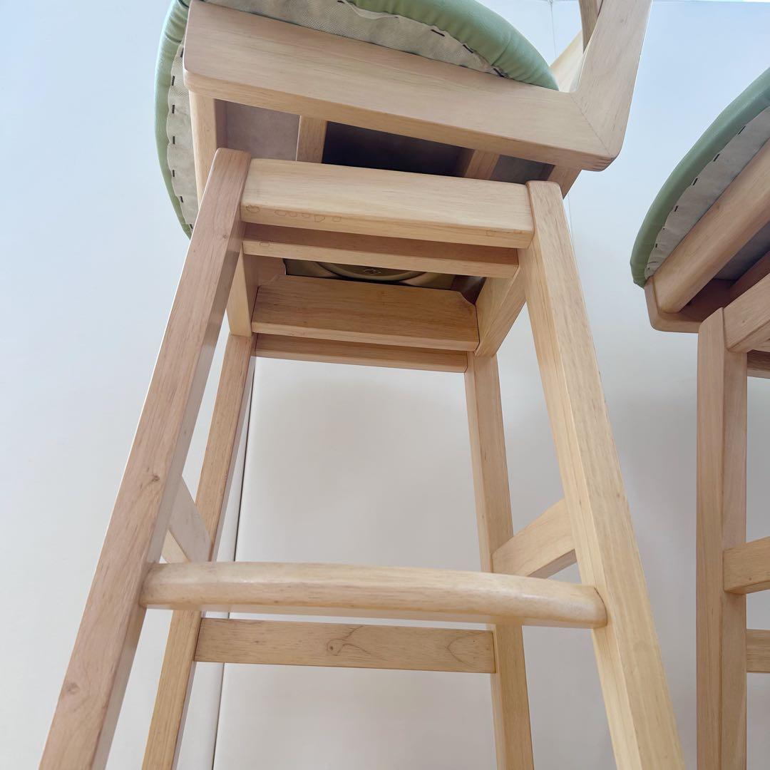 回転式ハイチェア　木製　曲木加工　天然木　無垢材　グリーン