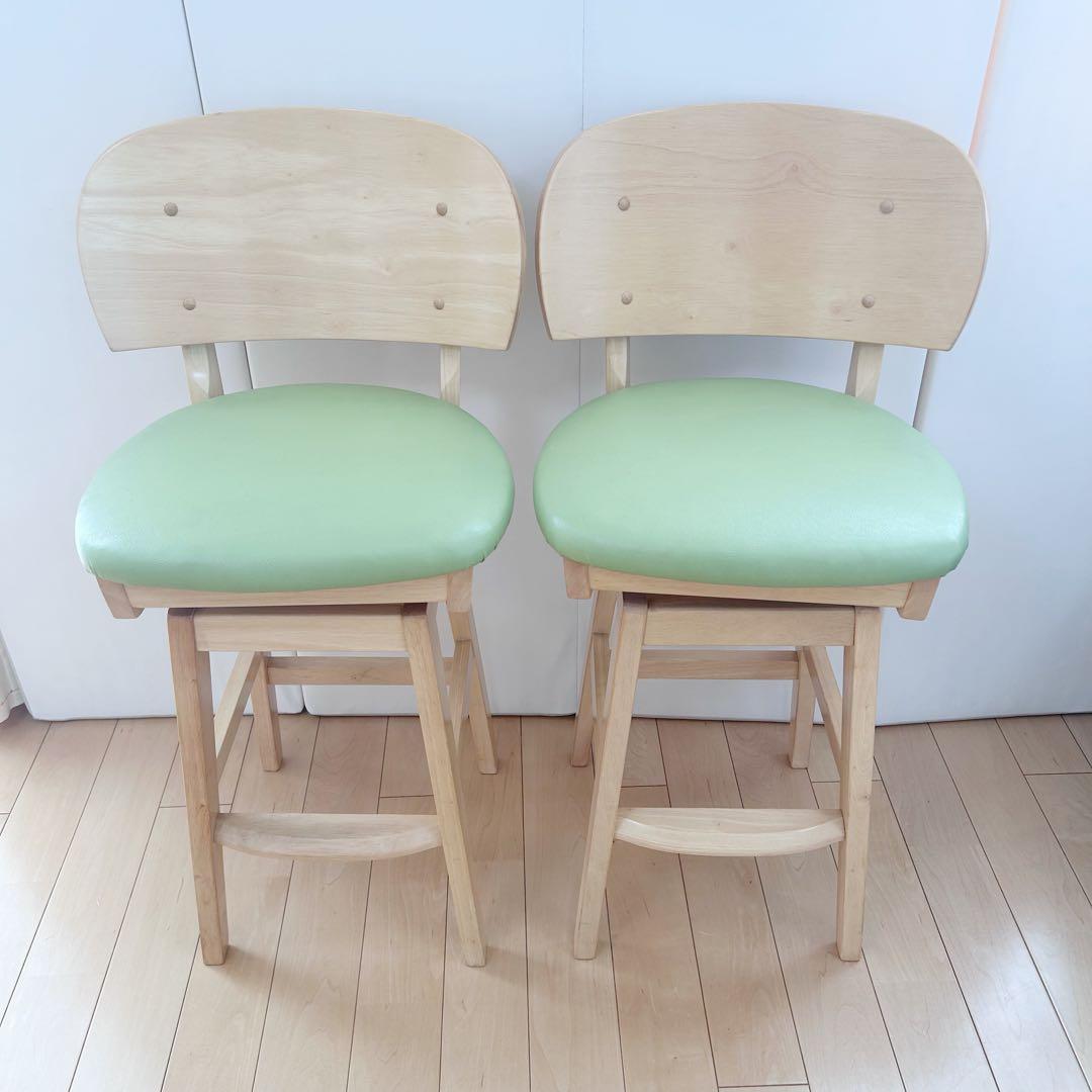回転式ハイチェア　木製　曲木加工　天然木　無垢材　グリーン