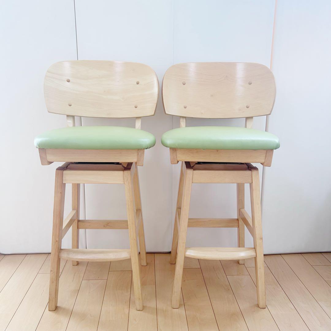 回転式ハイチェア　木製　曲木加工　天然木　無垢材　グリーン