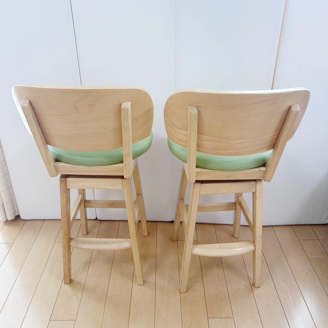 回転式ハイチェア　木製　曲木加工　天然木　無垢材　グリーン